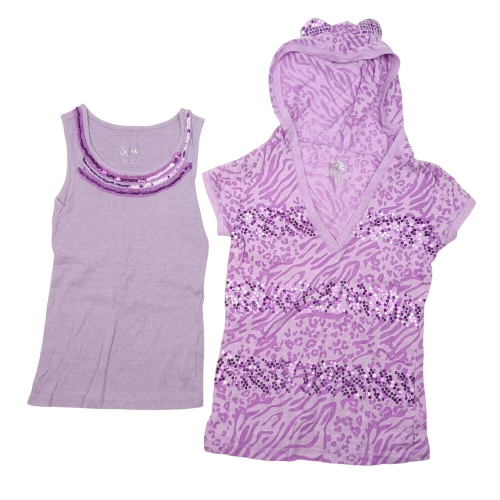 Justice Purple Animal Print Hoodie with Ears Shirt Set